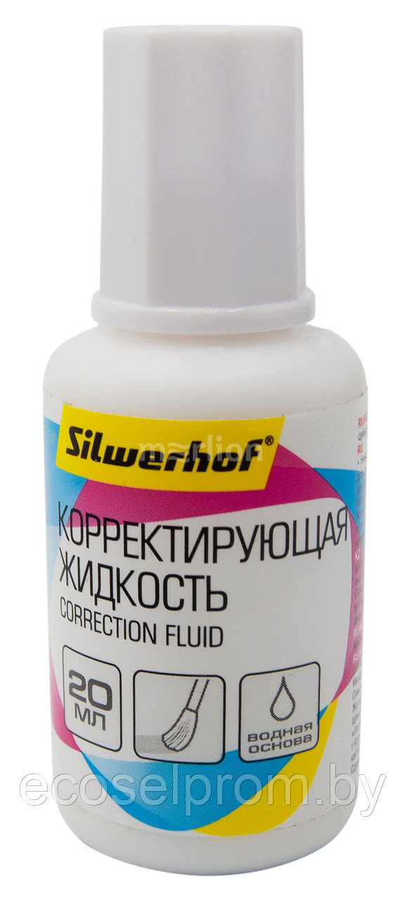 Жидкость коррект. Silwerhof 443030 на водной основе кисточка белый 20мл