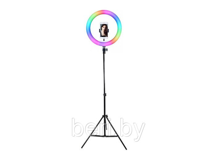 Кольцевая цветовая светодиодная LED лампа 36 см + штатив 2,1 метр + держатель для телефона - фото 6 - id-p147647336