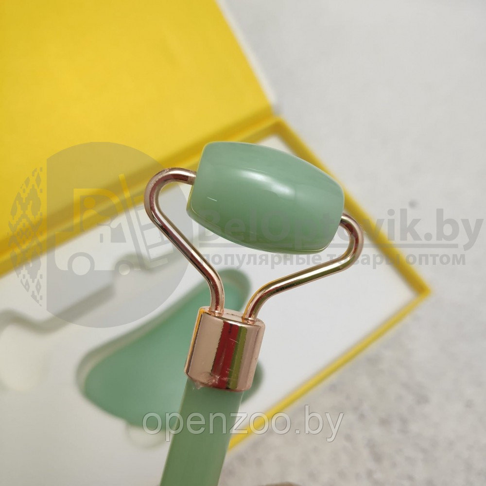 УЦЕНКА Массажный подарочный набор 2 в 1 Jade Roller нефритовый: скребок Гуаша ролик для массажа (камень) - фото 4 - id-p147651959
