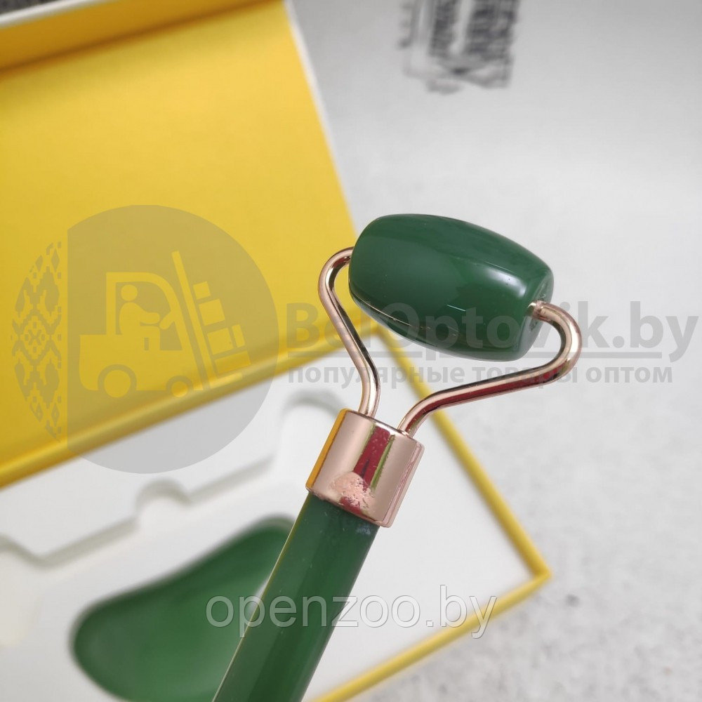 УЦЕНКА Массажный подарочный набор 2 в 1 Jade Roller нефритовый: скребок Гуаша ролик для массажа (камень) - фото 5 - id-p147651959
