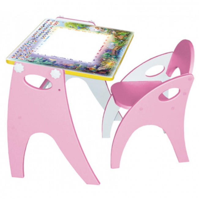 Набор детской мебели №1 розовый Буквы-цифры (парта-мольберт+стульчик) 14-311 - фото 1 - id-p147666871