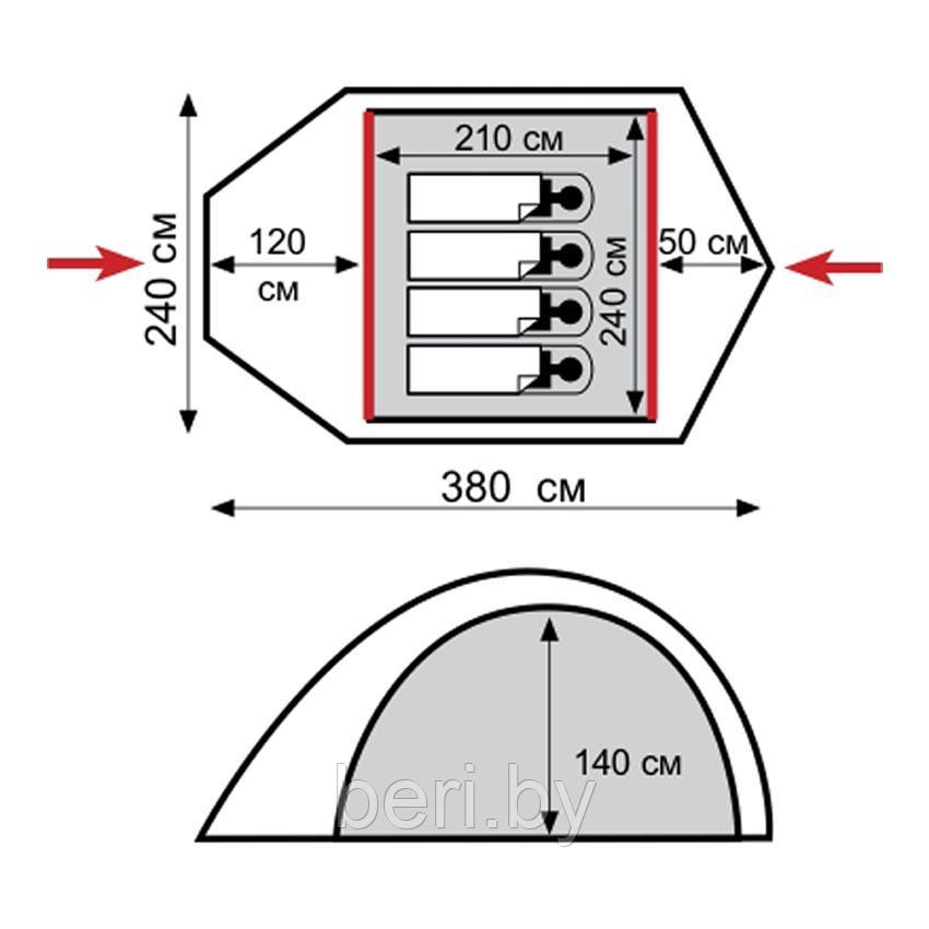 TRT-77 Палатка туристическая Tramp STALKER 4 (V2), 6000 мм в.ст., 4-х местная - фото 3 - id-p147689658