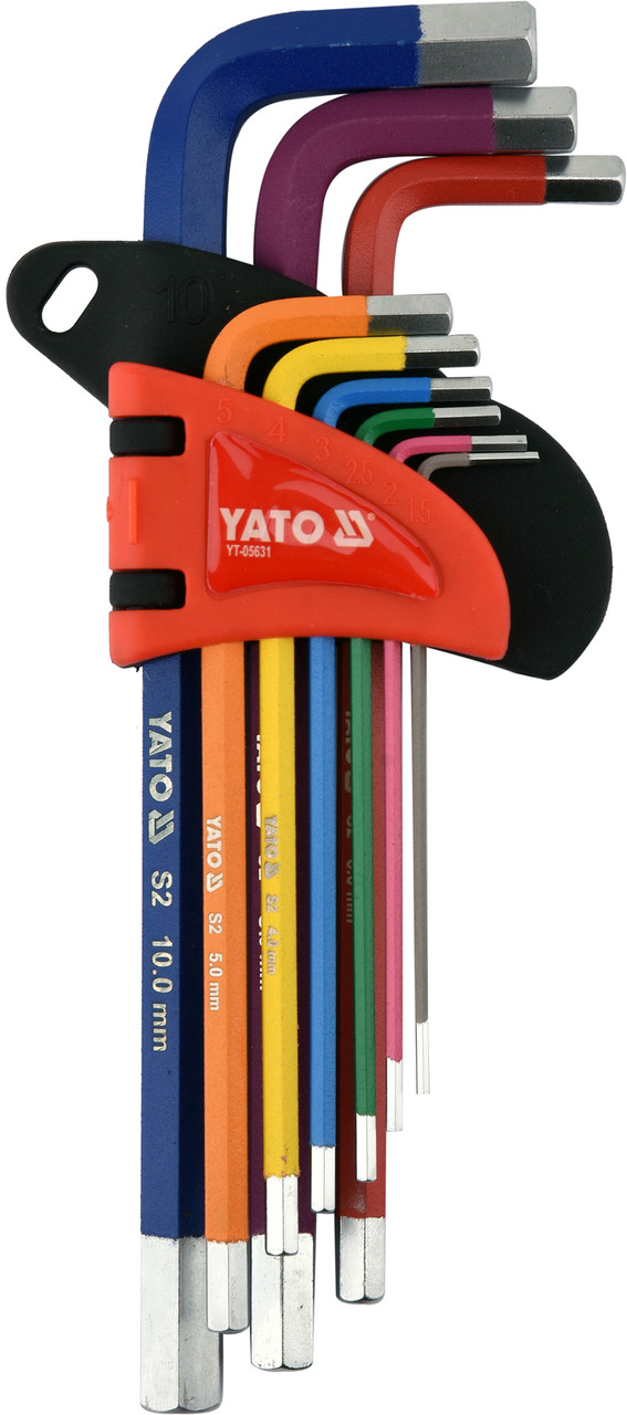 Ключи шестигранные удлиненные 1,5-10мм разноцветные S2 (набор 9шт), YATO YT-05631