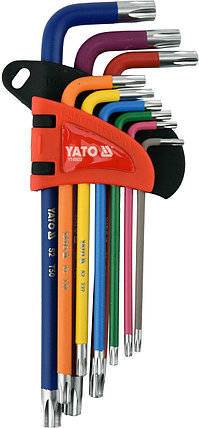 Ключи TORX с отверстием T10-T50 удлиненные разноцветные S2 (набор 9шт), YATO YT-05633, фото 2