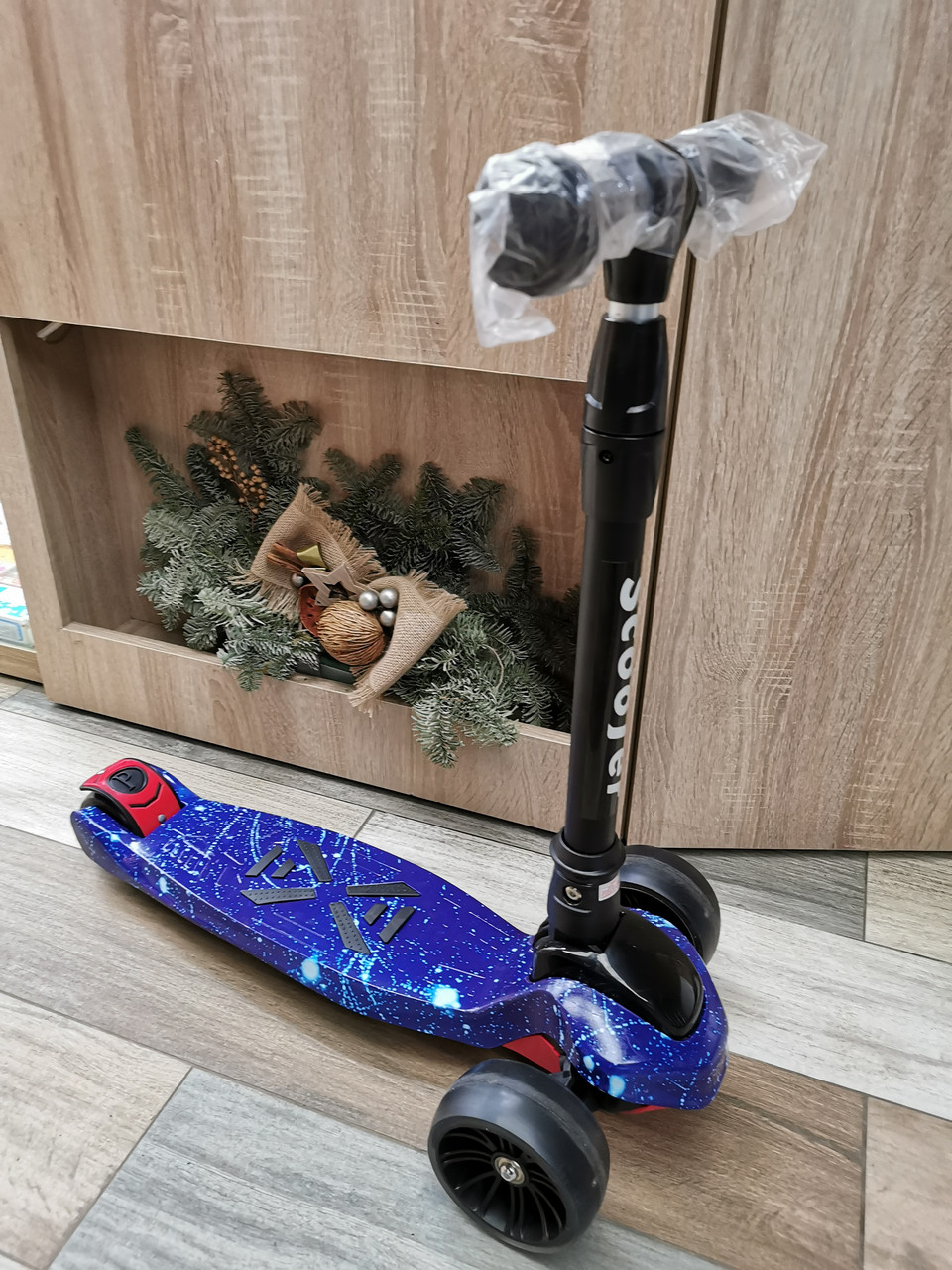 Самокат 21st scooter Big MAXI с широкими колесами, складная ручка, граффити до 80 кг ,Синий космос - фото 1 - id-p147661648