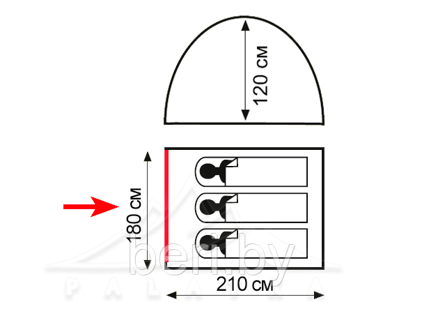 TTT-028 Палатка туристическая TOTEM Summer 3 (V2), 2000/10000 мм в.ст., 3-х местная - фото 2 - id-p147776980