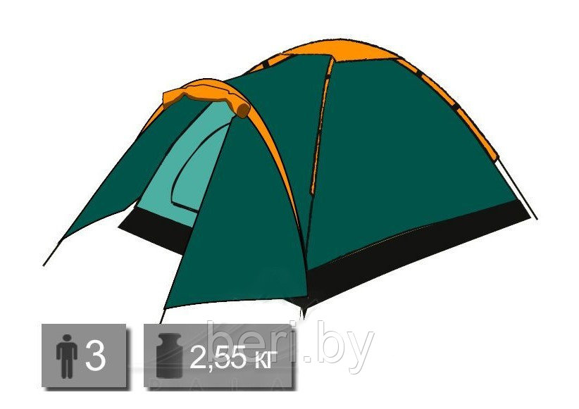 TTT-031 Палатка туристическая TOTEM Summer 3 Plus (V2), 2000/10000 мм в.ст., 3-х местная - фото 2 - id-p147778356