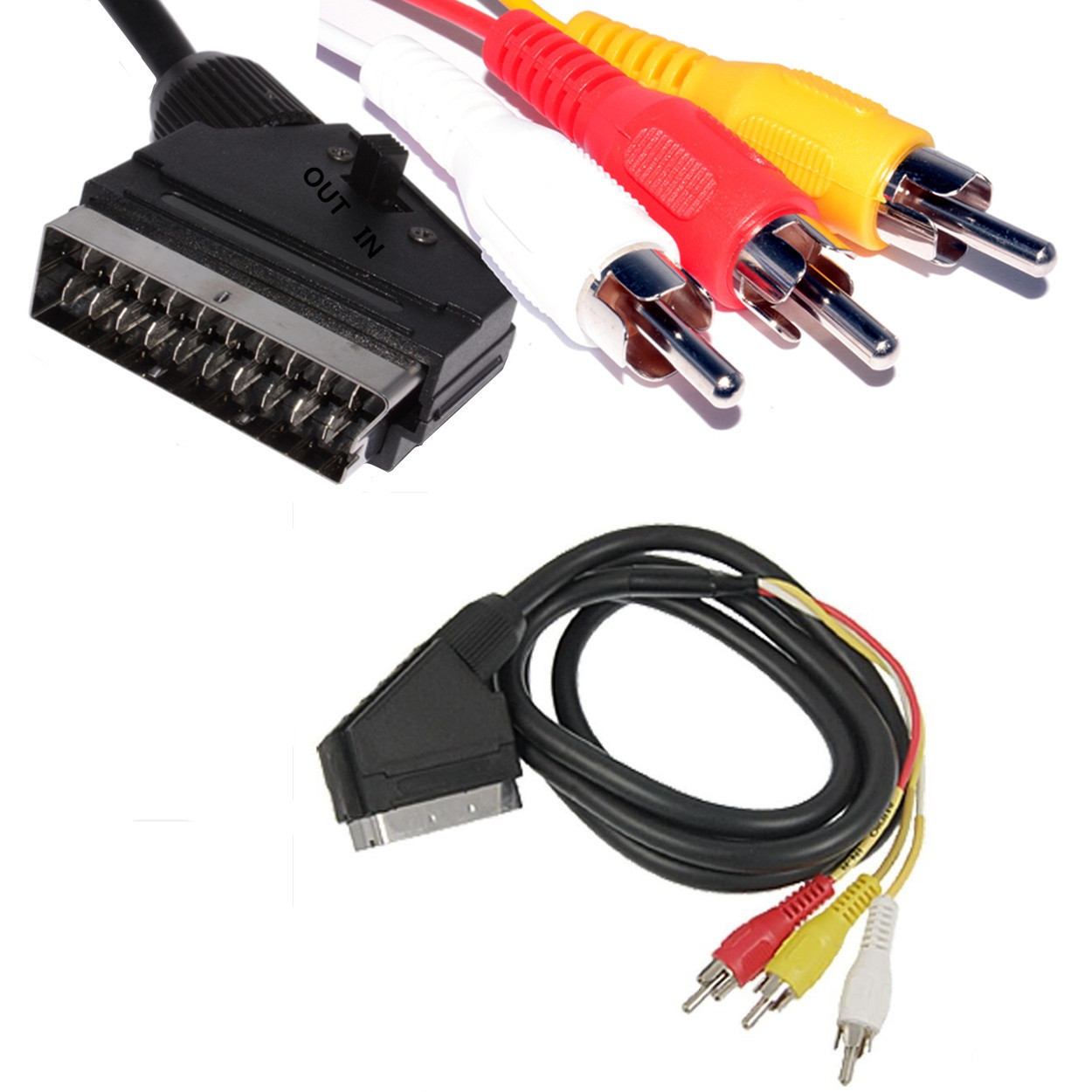 Кабель 3x RCA (AV) - SCART, папа-папа, 1,5 метра, вход-выход, черный 555210