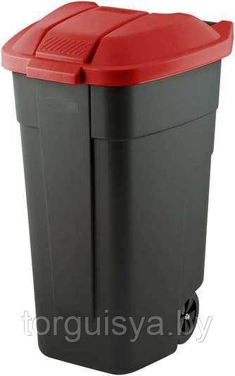 Контейнер для мусора на колёсах с цветной крышкой Segretation Bin 110L,чёрный/красный. - фото 1 - id-p147827814