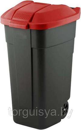 Контейнер для мусора на колёсах с цветной крышкой Segretation Bin 110L,чёрный/красный., фото 2