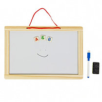 Детская доска для рисования двусторонняя магнитная с набором букв и цифр. В деревянной оправе 33,5*22,5, фото 2