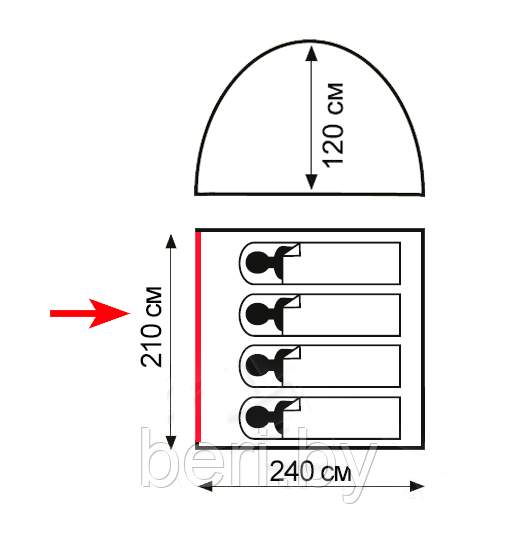 TTT-029 Палатка туристическая TOTEM Summer 4 (V2), 2000 мм в.ст., 4-х местная - фото 2 - id-p147882430