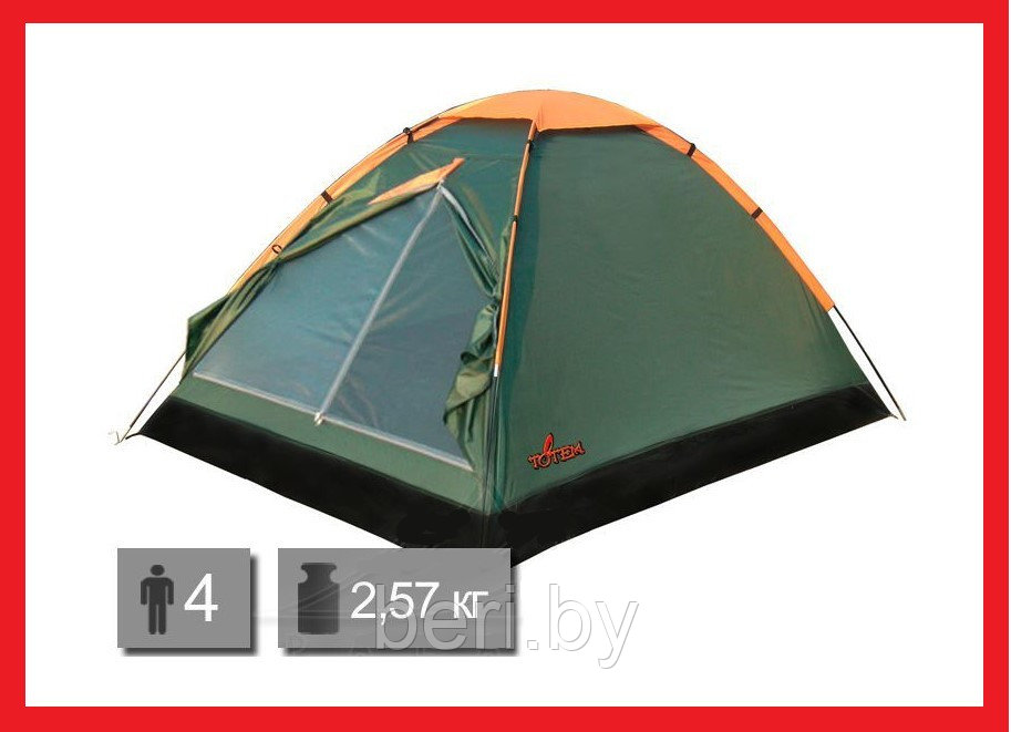 TTT-029 Палатка туристическая TOTEM Summer 4 (V2), 2000 мм в.ст., 4-х местная - фото 1 - id-p147882430