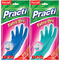 Перчатки резиновые Paclan "Practi Extra Dry", р.L, цвет микс, пакет с европодвесом 407350(работаем с юр лицами