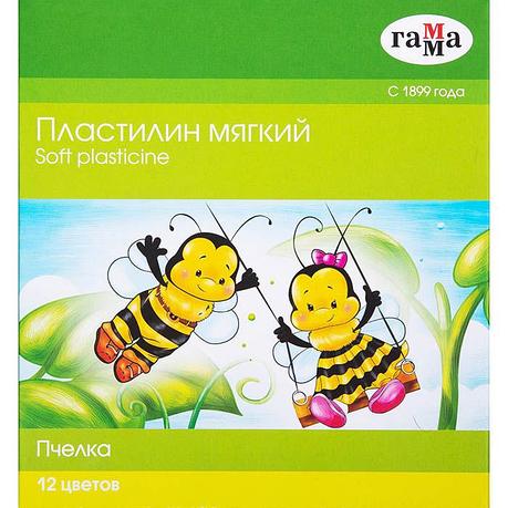 Пластилин восковой "Пчелка". 12 цветов, со стеком, фото 2
