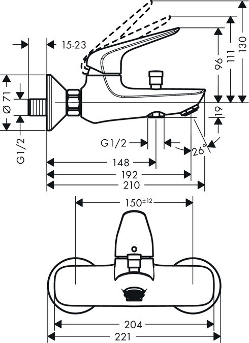 СМЕСИТЕЛЬ ДЛЯ ВАННЫ HANSGROHE NOVUS ВМ, ДЛЯ ОТКРЫТОЙ УСТАНОВКИ - фото 2 - id-p147956582