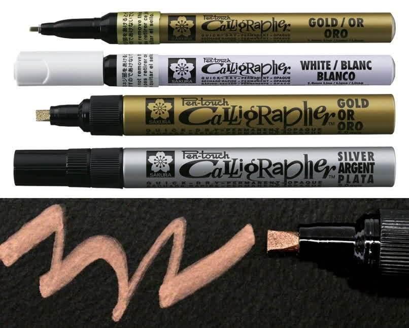 Маркер для каллиграфии Pen-Touch Calligrapher 1,8мм, серебро, Sakura - фото 4 - id-p147959596