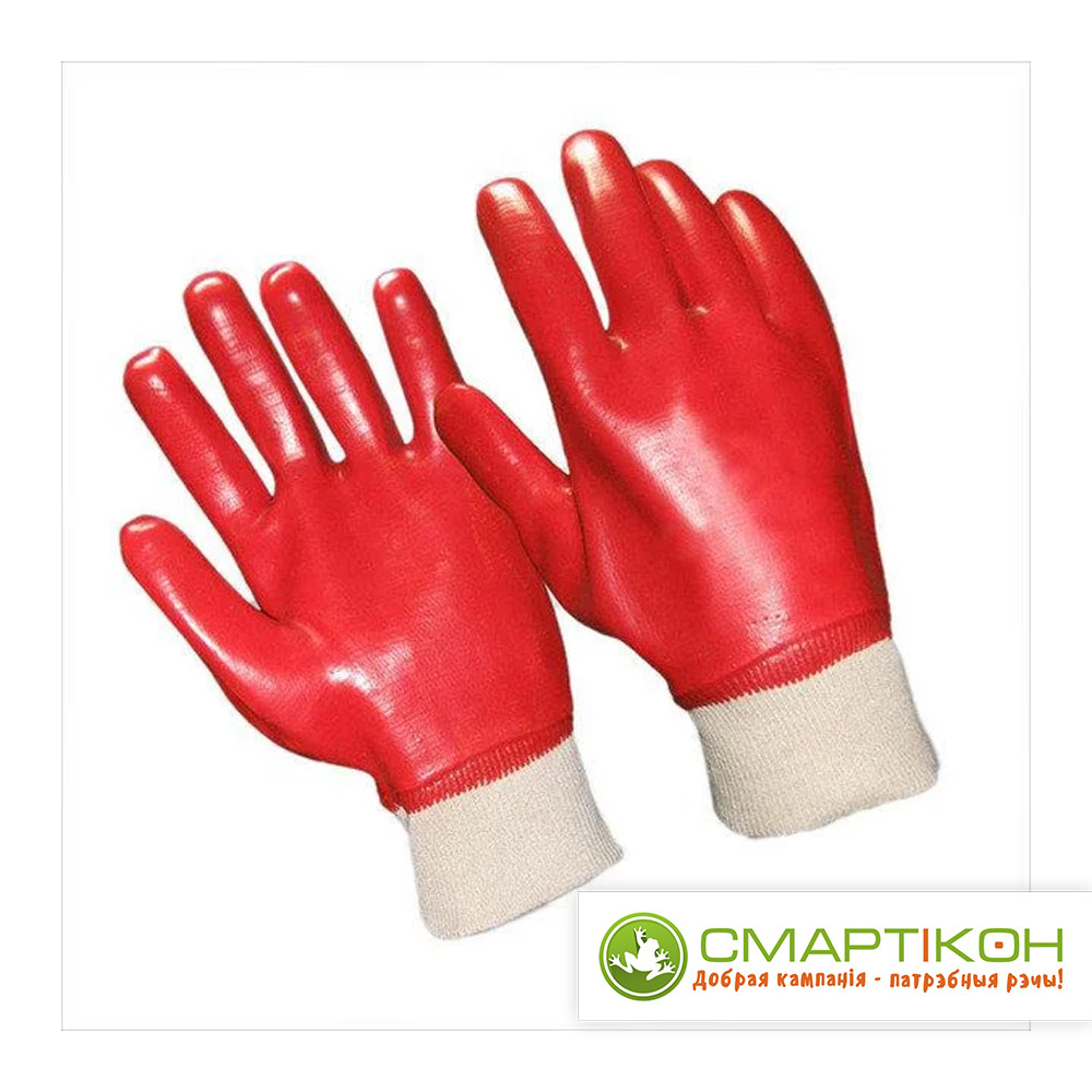 Перчатки трикотажные с полным красным ПВХ покрытием TR-302