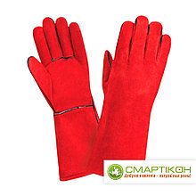 Перчатки кожаные  (спилковые) красные на подкладке длина: 35 см, р-р 14.