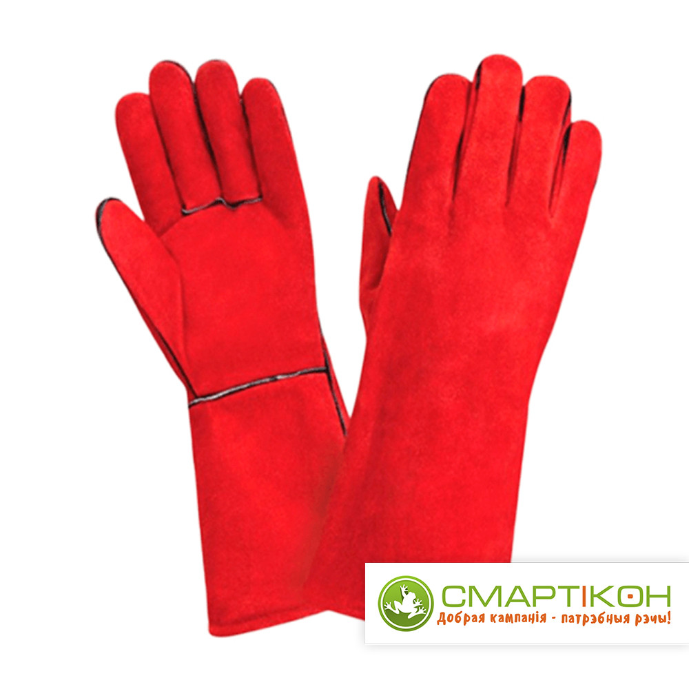 Перчатки кожаные (спилковые) красные на подкладке длина: 35 см, р-р 14. - фото 1 - id-p147962157