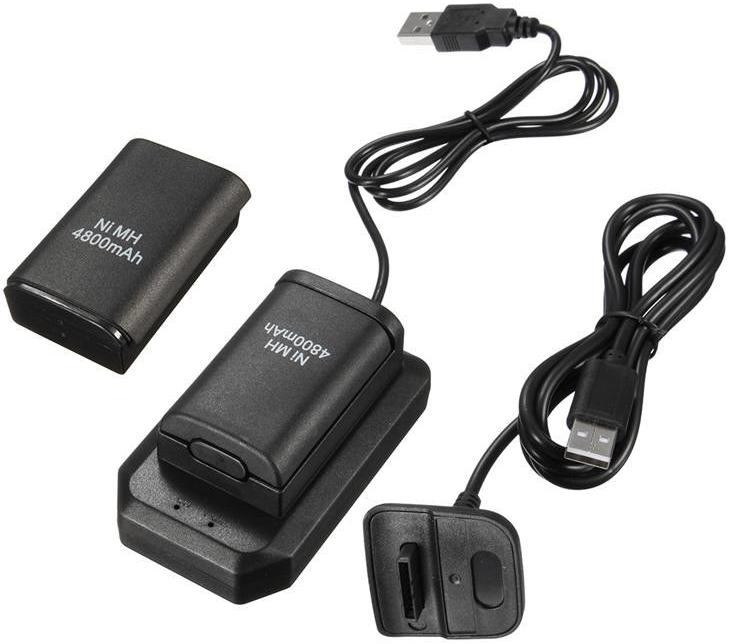 Зарядное устройство + 2 аккумулятора + кабель для геймпада ХBOX 360 - 5 in 1 Play & Charge Kit Black - фото 2 - id-p148070265