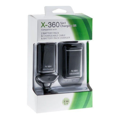 Зарядное устройство + 2 аккумулятора + кабель для геймпада ХBOX 360 - 5 in 1 Play & Charge Kit Black - фото 1 - id-p148070265
