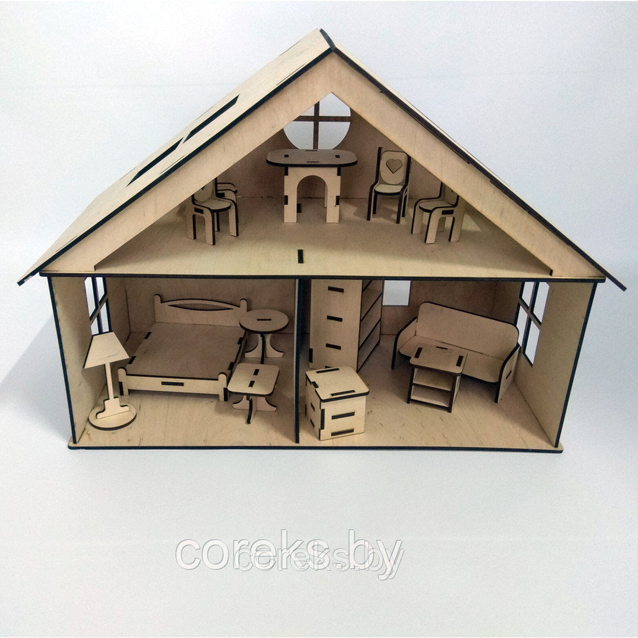 Кукольный домик №2 (с мебелью) размер 30х50х30 см - фото 1 - id-p91346424