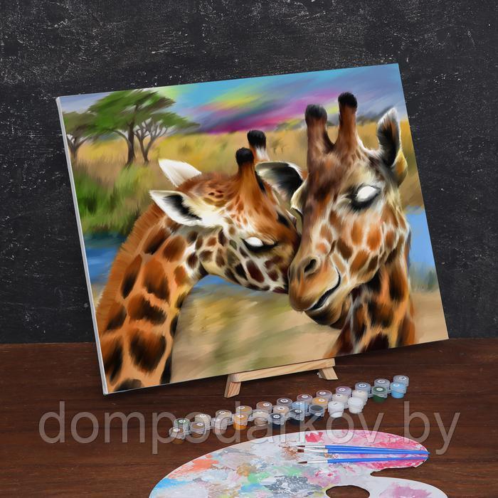 Картина по номерам на холсте с подрамником «Жирафы. Нежность» 40х50 см - фото 1 - id-p148094275