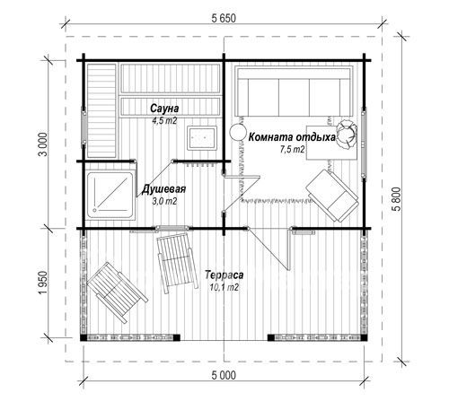 Баня из бруса с террасой 5х5 м ЛБ-1 - фото 3 - id-p148106381