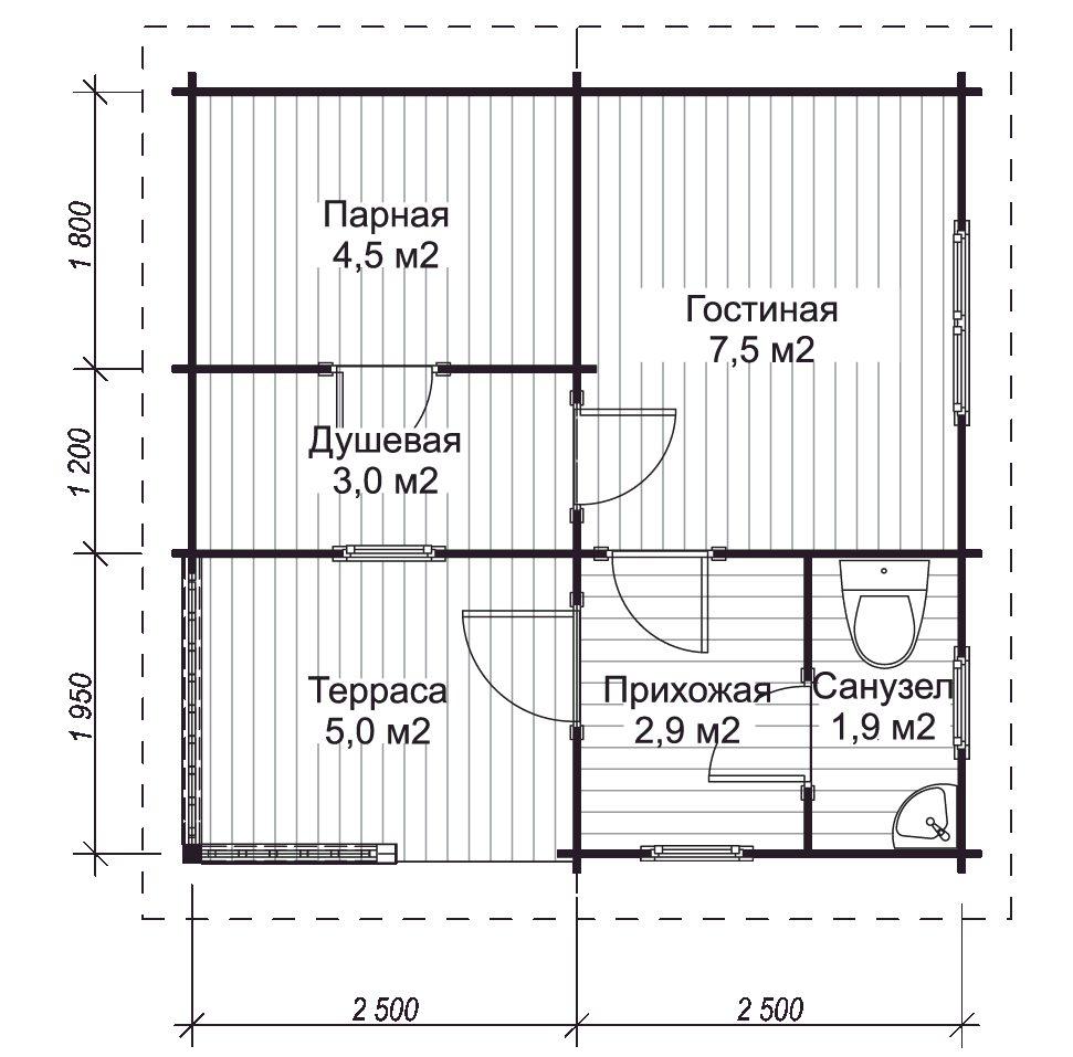 Баня из мини бруса с террасой 5х5 м ЛБ-4 - фото 2 - id-p148106484