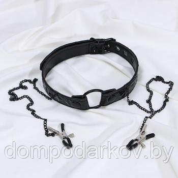 Кляп-кольцо "O RING GAG WITH CLIPS", с зажимами на соски, чёрный