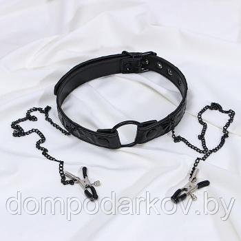 Кляп-кольцо "O RING GAG WITH CLIPS", с зажимами на соски, чёрный