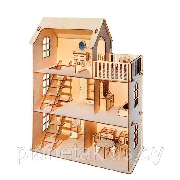 Конструктор деревянный, Polly Eco дом с мебелью, домик для кукол,293 эл, сборка без клея, Н-29