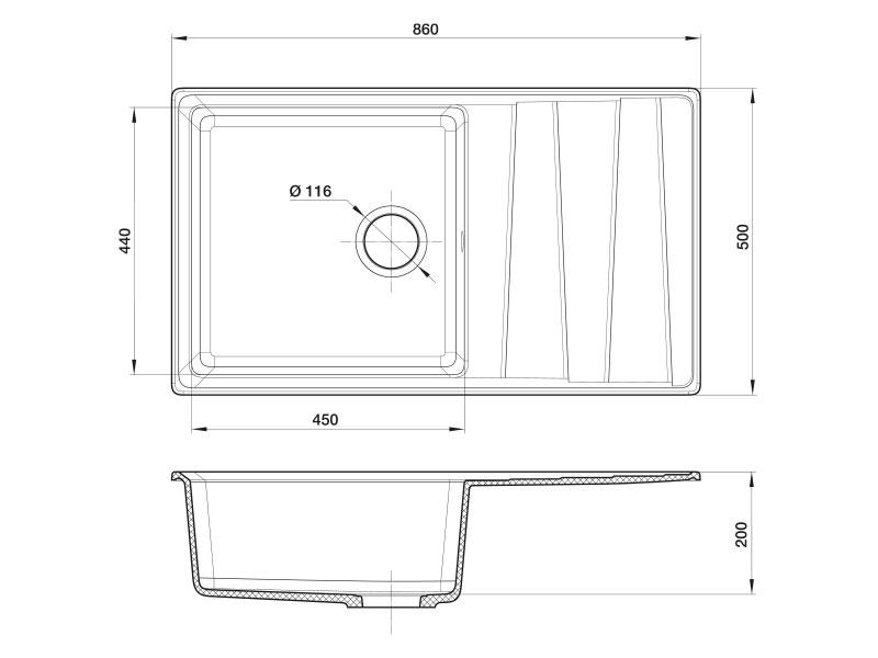 Мойка кухонная Granfest GF-LV-860L Черный - фото 4 - id-p148142520