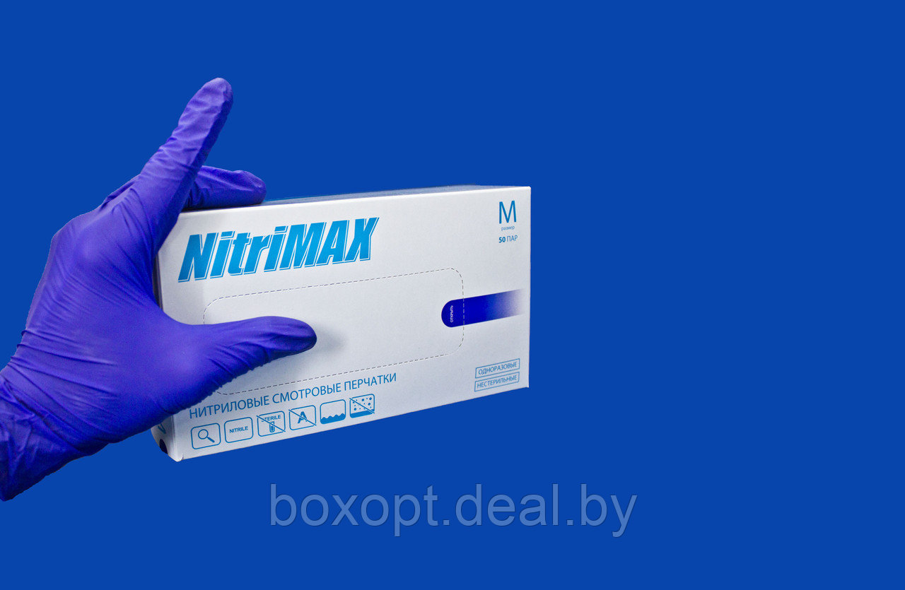Перчатки нитриловые Nitrimax (голубые) - фото 3 - id-p148145269