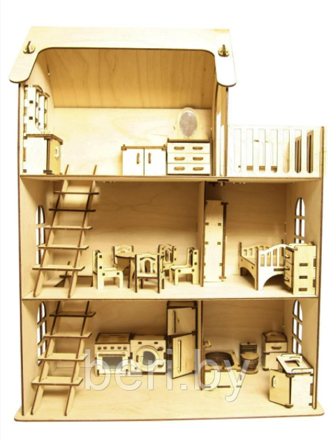 Н-29 Конструктор деревянный "Домик для кукол" Polly Eco дом, сборка без клея, 293 детали - фото 2 - id-p148158799