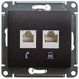 Розетка двойная RJ11+RJ45 телефонная+компьютерная cat.5e UTP Glossa Schneider Electric, фото 2