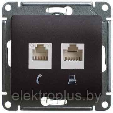 Розетка двойная RJ11+RJ45 телефонная+компьютерная cat.5e UTP Glossa Schneider Electric - фото 2 - id-p148166971