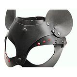 Кожаная чёрная маска Kissexpo со стразами и ушками Hand Made, фото 3