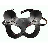 Кожаная чёрная маска Kissexpo со стразами и ушками Hand Made, фото 4