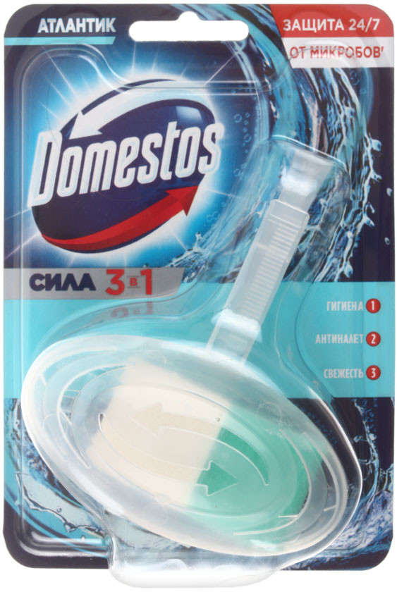 Блок для унитаза в пластиковом подвесе Domestos 40 г, «Атлантик» - фото 3 - id-p105596595