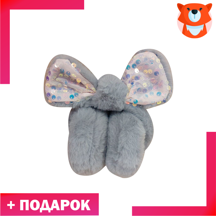 Наушники мягкие с бантиком серые