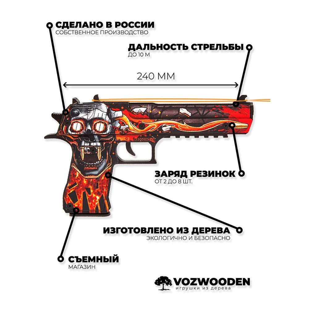 Деревянный пистолет VozWooden Active Desert Eagle Убийство Подтверждено (резинкострел) - фото 4 - id-p148331708
