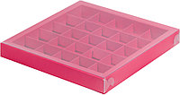Коробка для 25 конфет с пластиковой крышкой Красная, 245х245х h30 мм
