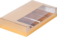 Коробка для эклеров и эскимо с пластиковой крышкой, Золотая, 250х150х h50 мм (5 ложементов)