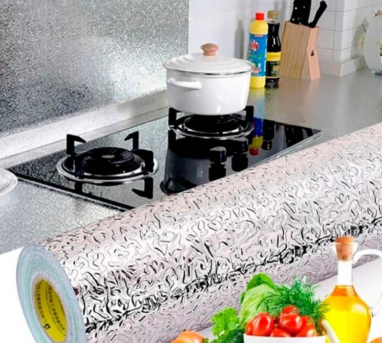 Кухонная алюминиевая фольга - стикер (60смх3м) Масло - защитная и огнестойкая. Серебро - фото 10 - id-p135333106