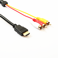 Кабель - переходник HDMI - 3x RCA (AV белый-красный-желтый), 1,5 метра 555046