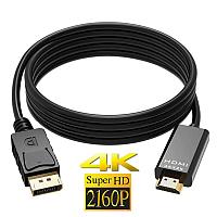 Кабель DisplayPort - HDMI, UltraHD 4K, папа-папа, 1,8 метра, черный 555150