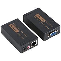 Удлинитель сигнала VGA по витой паре RJ45 (LAN) - jack 3.5mm (AUX) до 100 метров, активный, комплект, черный