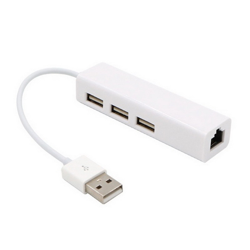 Адаптер - переходник - хаб USB2.0 - 3x USB2.0 - RJ45 (LAN) до 10 Мбит/с, белый 555621